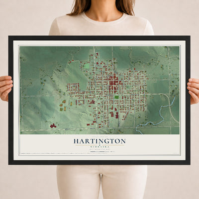 Map of Hartington, Nebraska, 18 x 24 inch print in a black wood frame