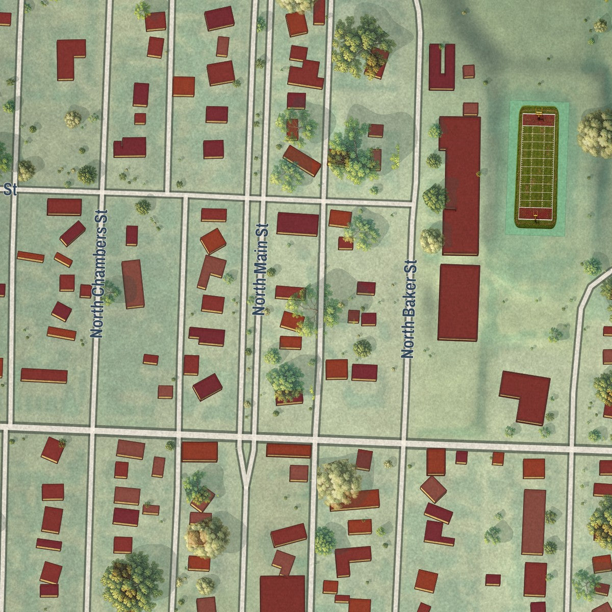 Close-up of the map of Hay Springs, Nebraska print showing street and building detail