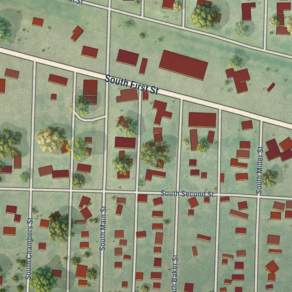 Second close-up of the map of Hay Springs, Nebraska print showing more streets and buildings