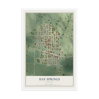 Map of Hay Springs, Nebraska, 12 x 18 inch print in a white wood frame