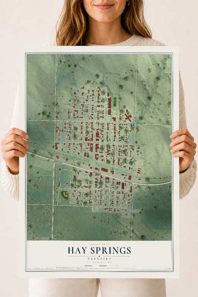 Map of Hay Springs, Nebraska, 18 x 24 inch unframed archival matte print