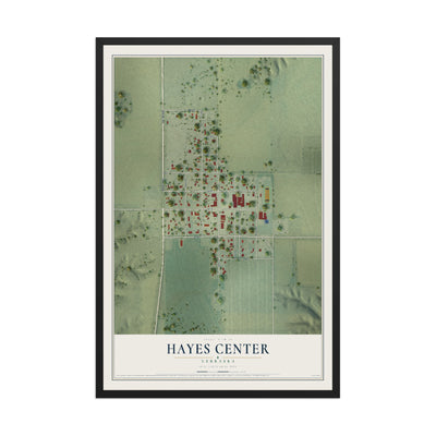 Map of Hayes Center, Nebraska, 12 x 18 inch print in a black wood frame