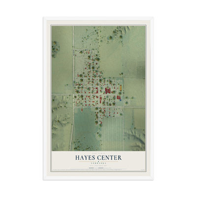 Map of Hayes Center, Nebraska, 12 x 18 inch print in a white wood frame