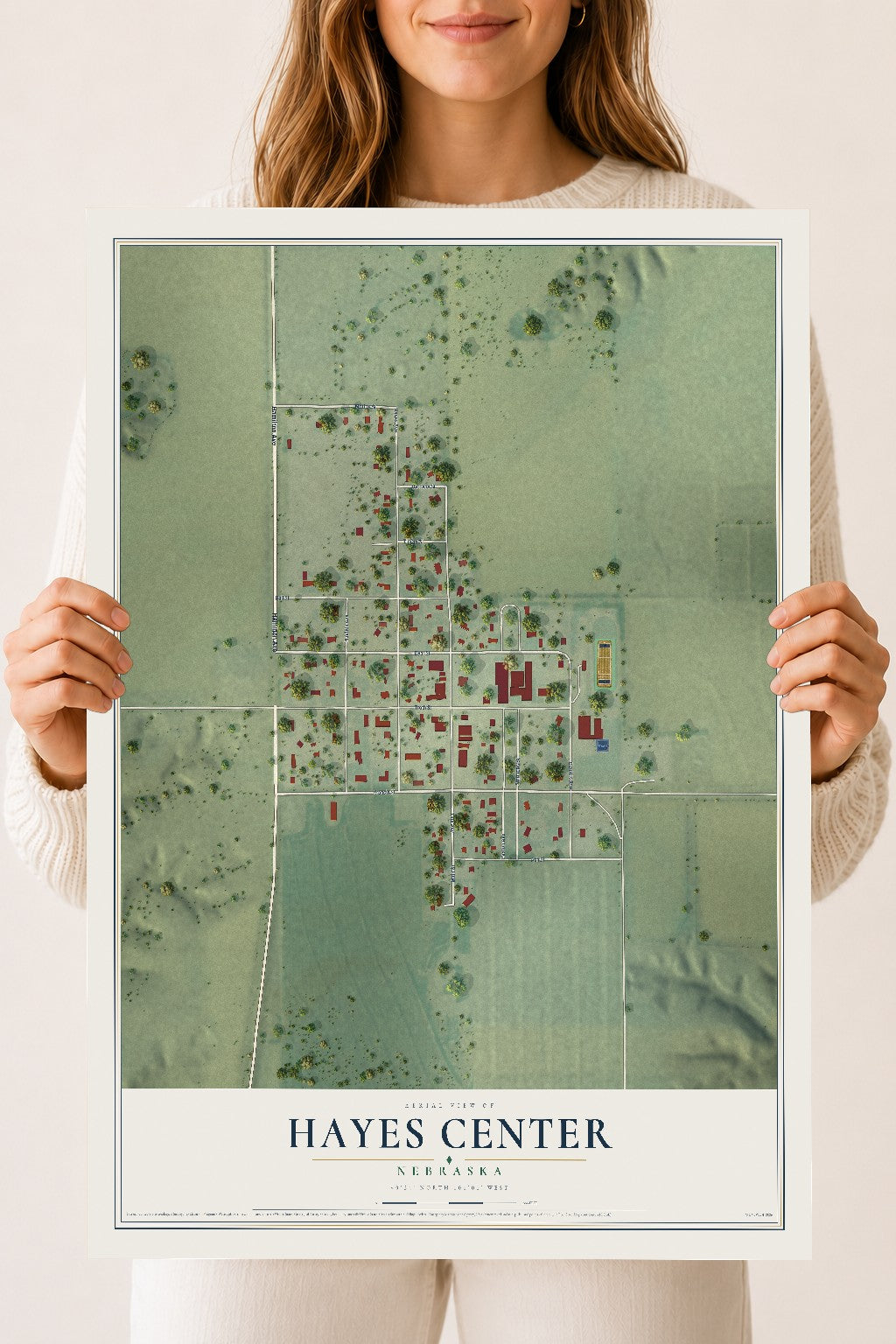 Map of Hayes Center, Nebraska, 18 x 24 inch unframed archival matte print
