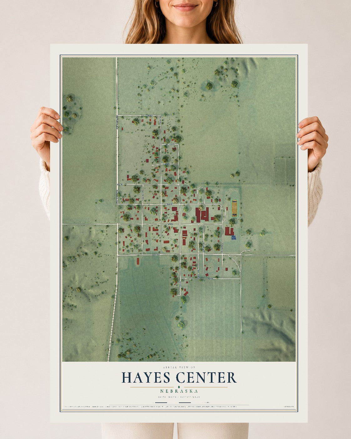 Map of Hayes Center, Nebraska, 24 x 36 inch unframed archival matte print