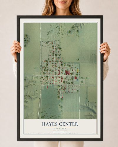 Map of Hayes Center, Nebraska, 24 x 36 inch print in a black wood frame