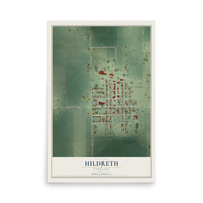 Map of Hildreth, Nebraska, 12 x 18 inch unframed archival matte print