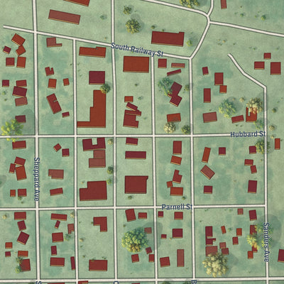 Close-up of the map of Hildreth, Nebraska print showing street and building detail