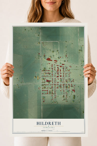 Map of Hildreth, Nebraska, 18 x 24 inch unframed archival matte print