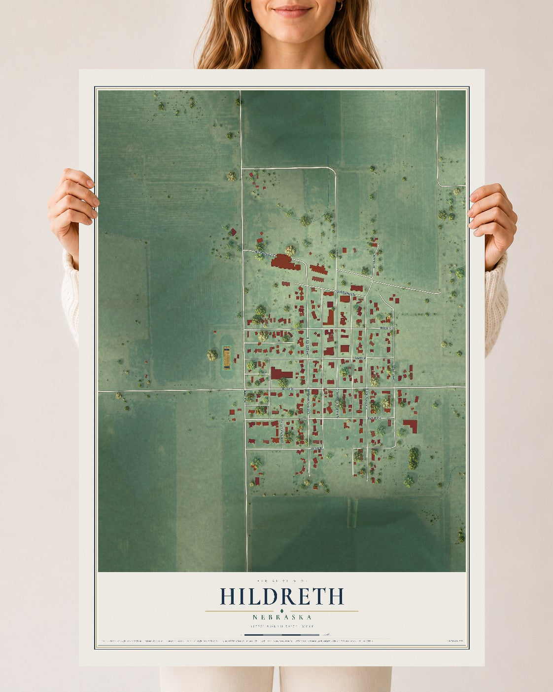 Map of Hildreth, Nebraska, 24 x 36 inch unframed archival matte print