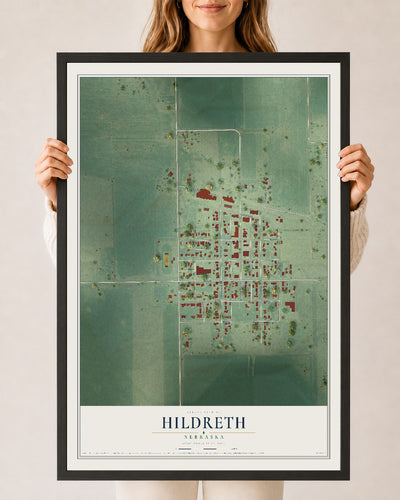 Map of Hildreth, Nebraska, 24 x 36 inch print in a black wood frame