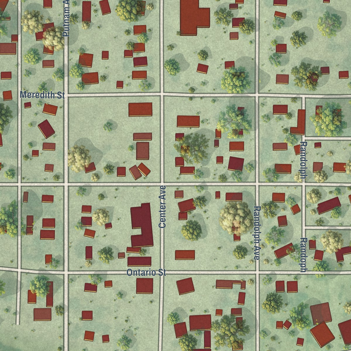 Close-up of the map of Holbrook, Nebraska print showing street and building detail