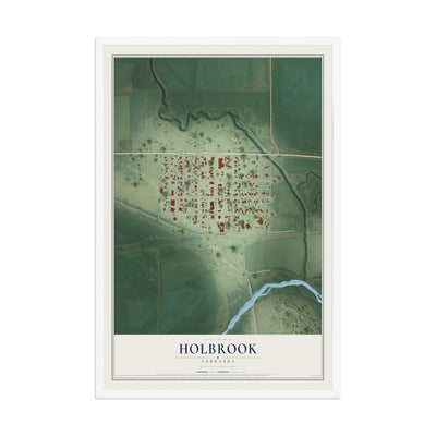 Map of Holbrook, Nebraska, 12 x 18 inch print in a white wood frame