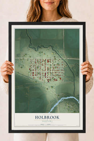 Map of Holbrook, Nebraska, 18 x 24 inch print in a black wood frame
