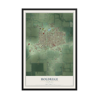 Map of Holdrege, Nebraska, 12 x 18 inch print in a black wood frame