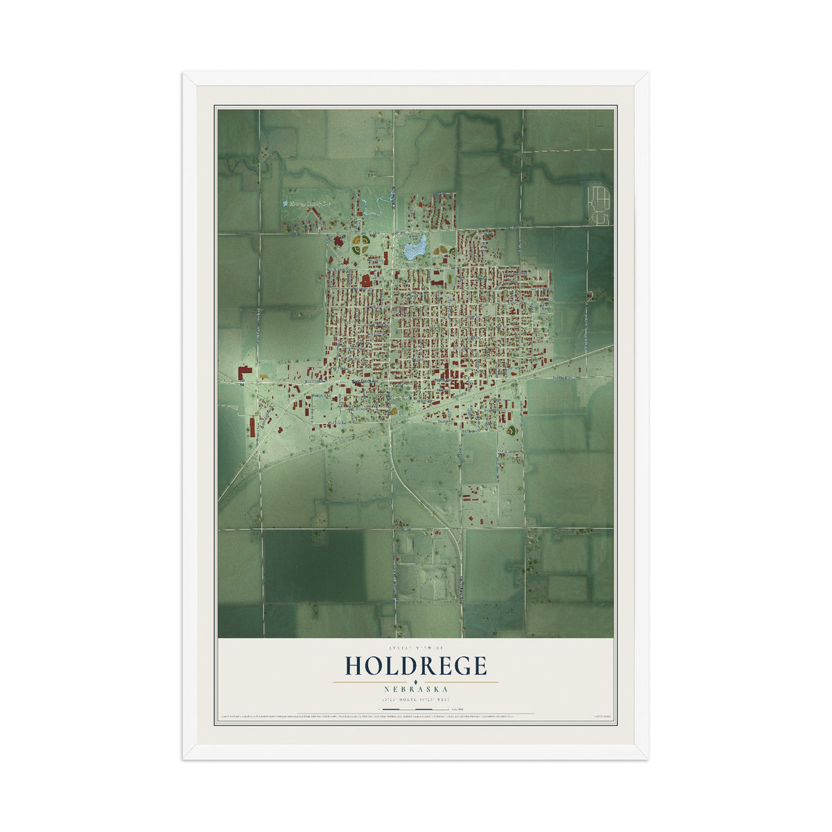 Map of Holdrege, Nebraska, 12 x 18 inch print in a white wood frame