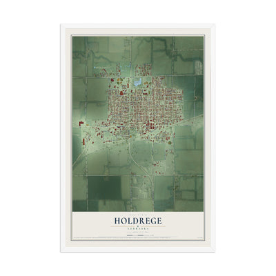 Map of Holdrege, Nebraska, 12 x 18 inch print in a white wood frame