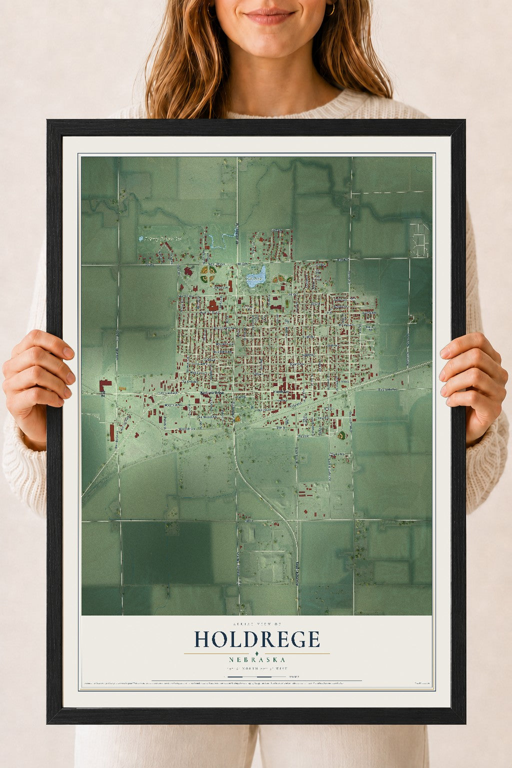 Map of Holdrege, Nebraska, 18 x 24 inch print in a black wood frame