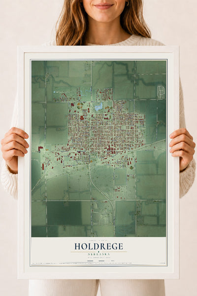 Map of Holdrege, Nebraska, 18 x 24 inch print in a white wood frame