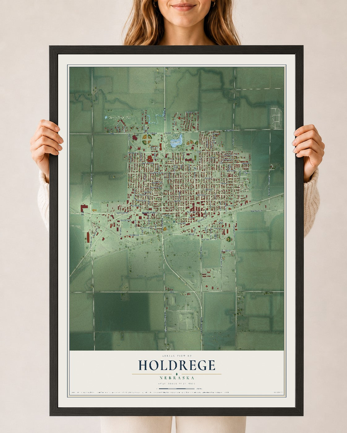 Map of Holdrege, Nebraska, 24 x 36 inch print in a black wood frame