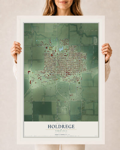 Map of Holdrege, Nebraska, 24 x 36 inch print in a white wood frame