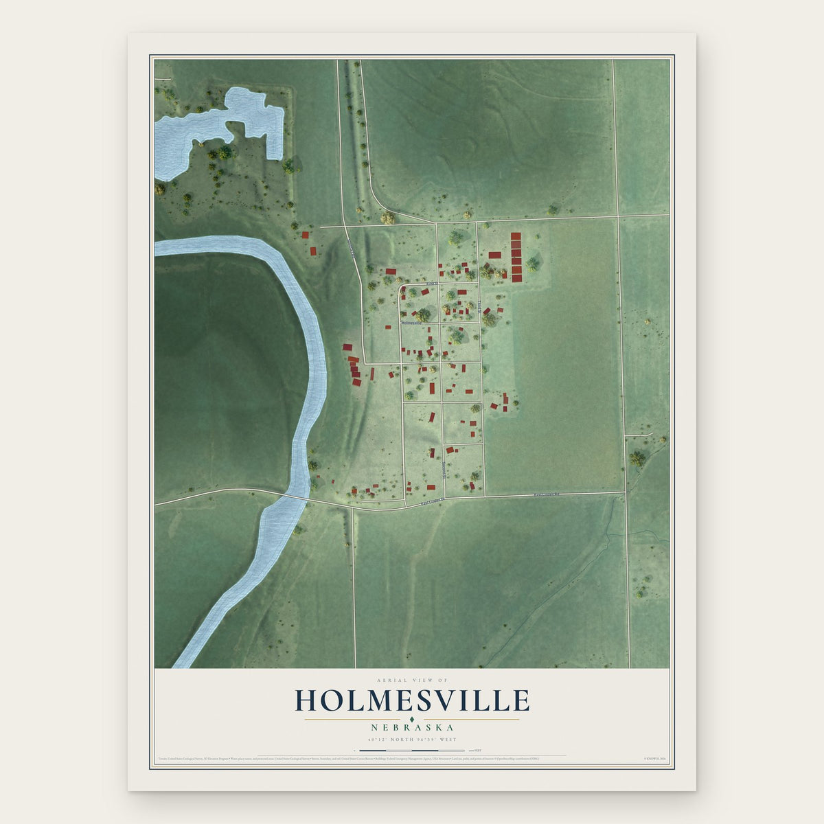 Holmesville, Nebraska map print, the full design