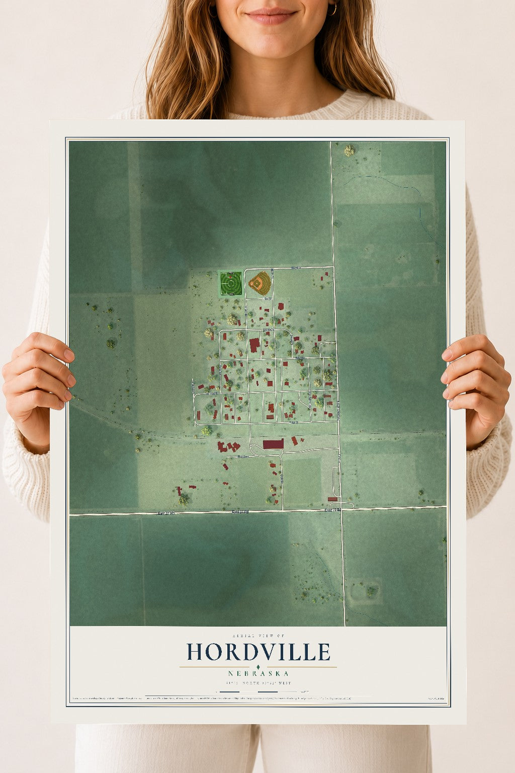 Map of Hordville, Nebraska, 18 x 24 inch unframed archival matte print