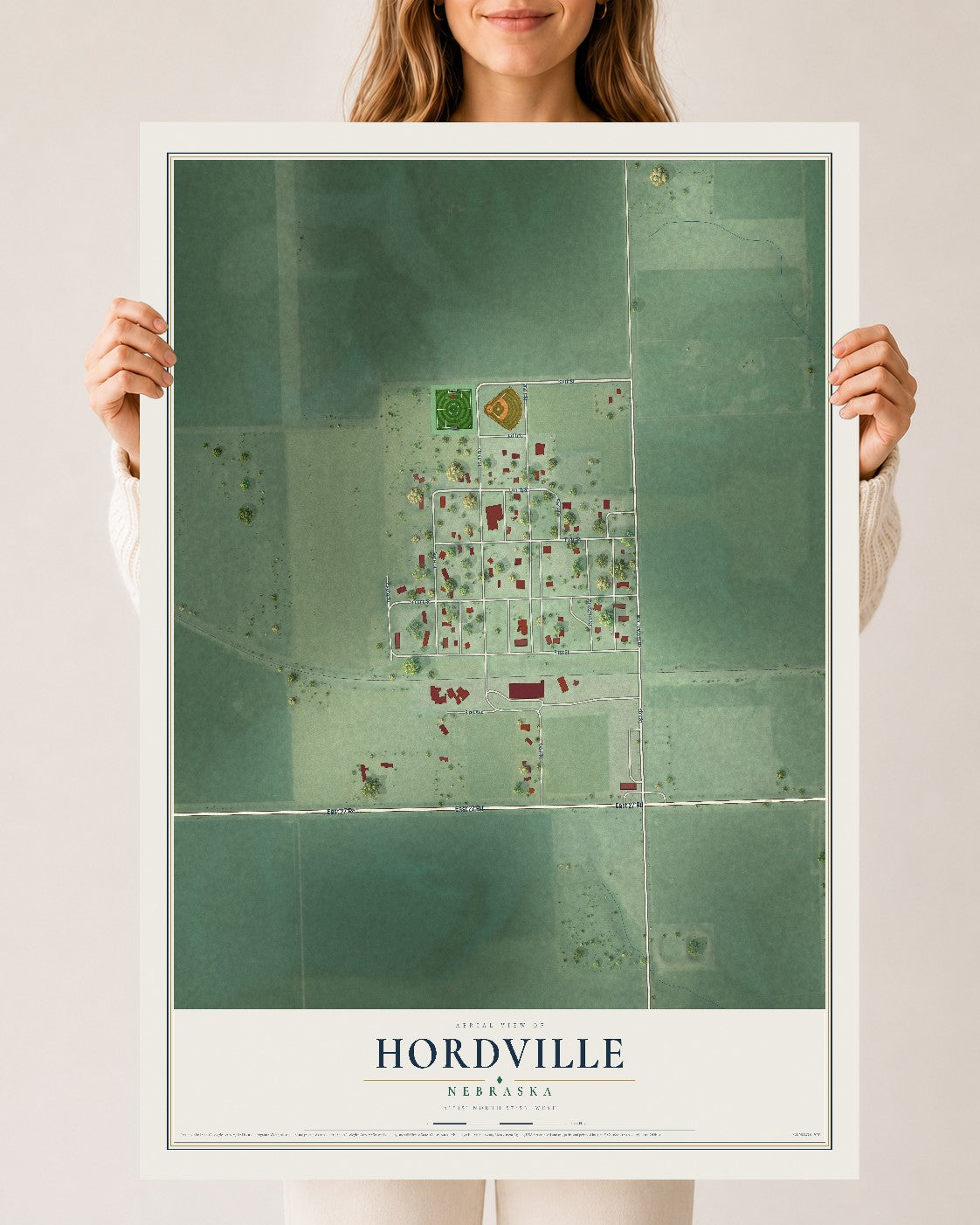 Map of Hordville, Nebraska, 24 x 36 inch unframed archival matte print