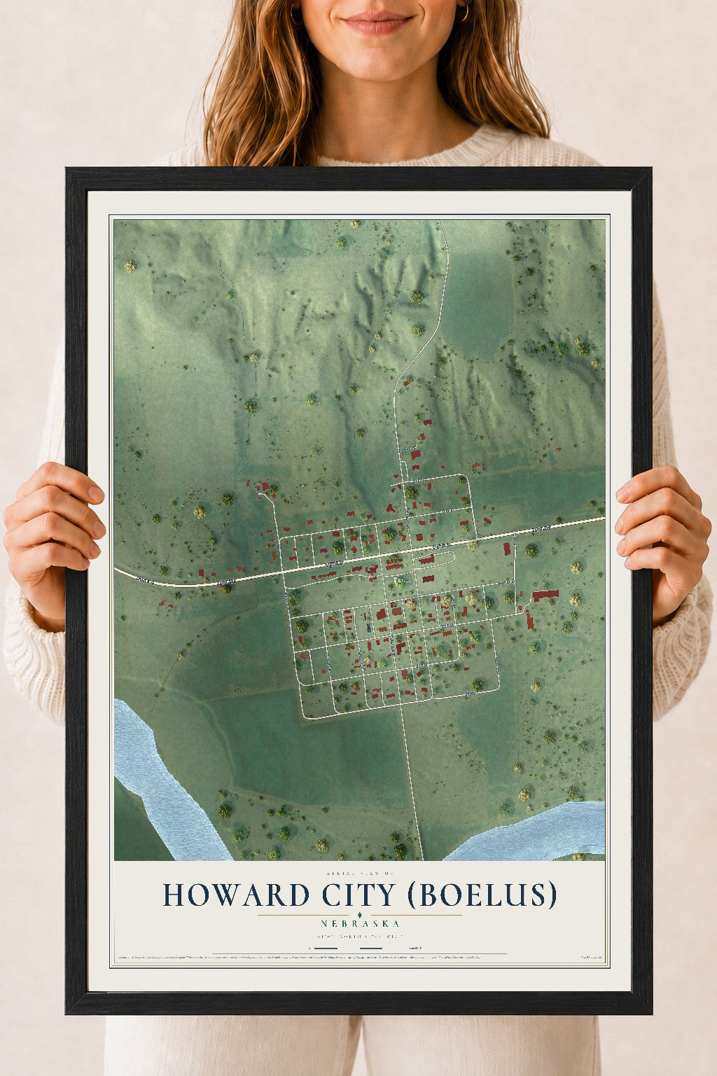 Map of Howard City (Boelus), Nebraska, 18 x 24 inch print in a black wood frame