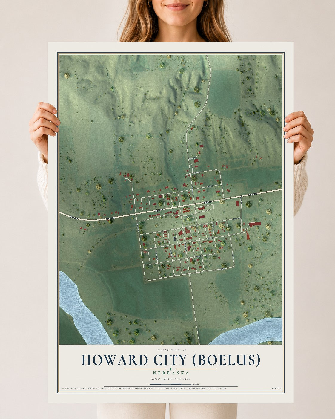 Map of Howard City (Boelus), Nebraska, 24 x 36 inch unframed archival matte print