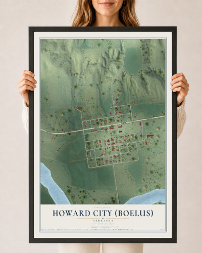 Map of Howard City (Boelus), Nebraska, 24 x 36 inch print in a black wood frame