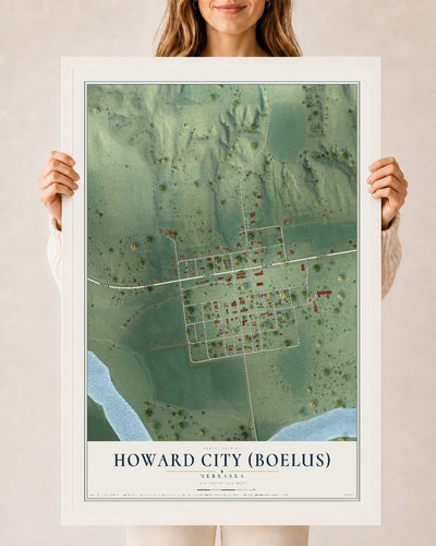 Map of Howard City (Boelus), Nebraska, 24 x 36 inch print in a white wood frame