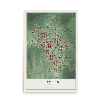 Map of Howells, Nebraska, 12 x 18 inch unframed archival matte print