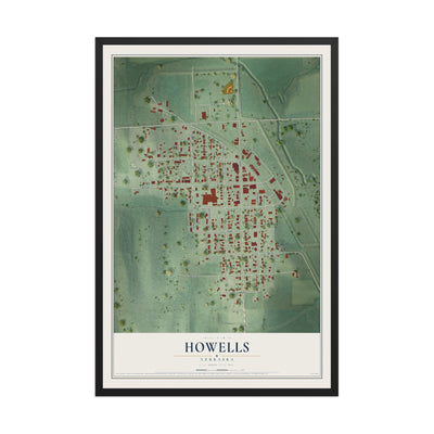 Map of Howells, Nebraska, 12 x 18 inch print in a black wood frame