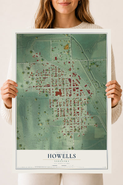 Map of Howells, Nebraska, 18 x 24 inch unframed archival matte print