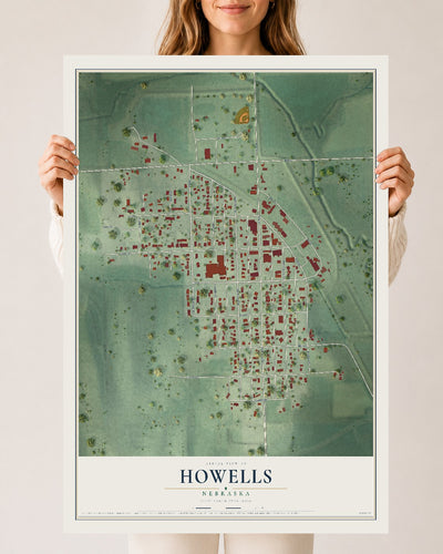 Map of Howells, Nebraska, 24 x 36 inch unframed archival matte print
