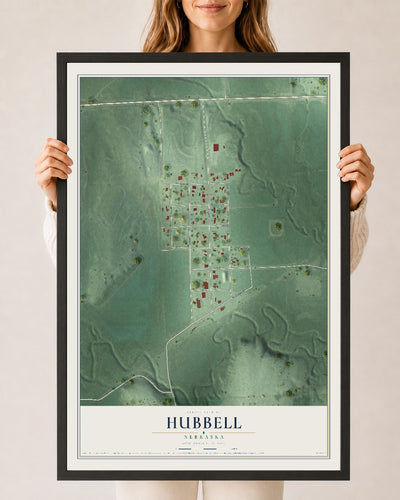 Map of Hubbell, Nebraska, 24 x 36 inch print in a black wood frame