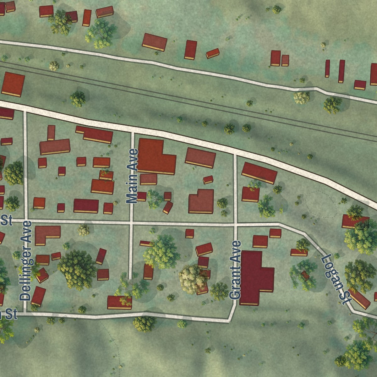 Close-up of the map of Hyannis, Nebraska print showing street and building detail