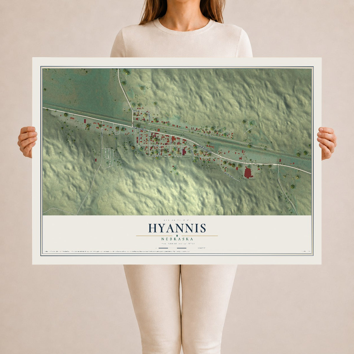 Map of Hyannis, Nebraska, 24 x 36 inch unframed archival matte print