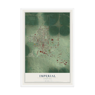 Map of Imperial, Nebraska, 12 x 18 inch print in a white wood frame