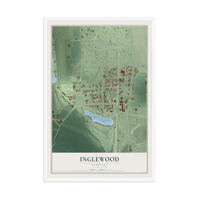 Map of Inglewood, Nebraska, 12 x 18 inch print in a white wood frame