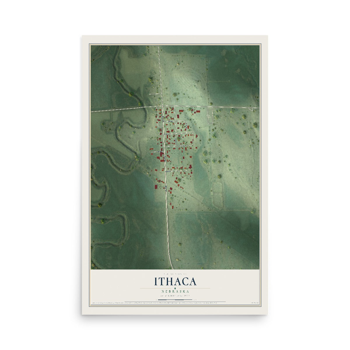 Map of Ithaca, Nebraska, 12 x 18 inch unframed archival matte print