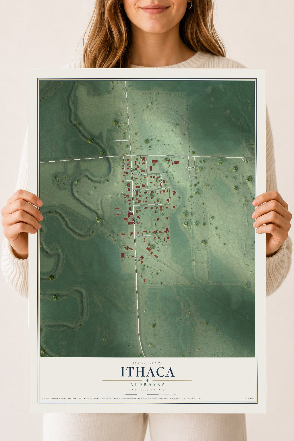 Map of Ithaca, Nebraska, 18 x 24 inch unframed archival matte print