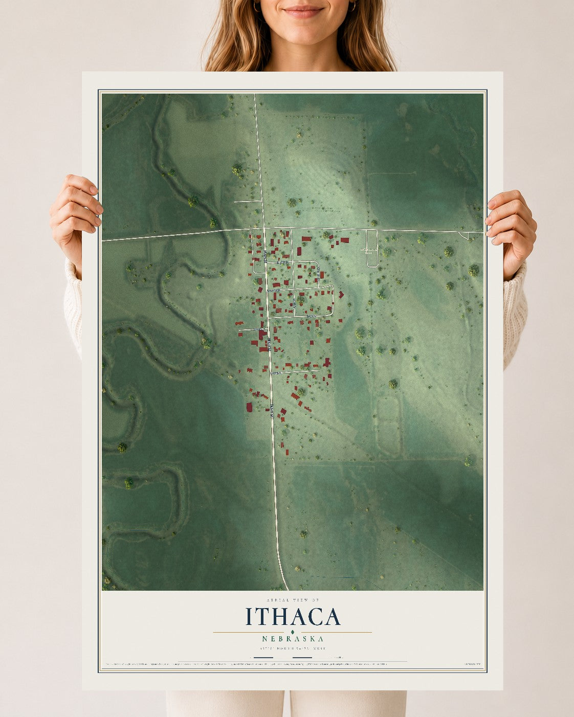 Map of Ithaca, Nebraska, 24 x 36 inch unframed archival matte print