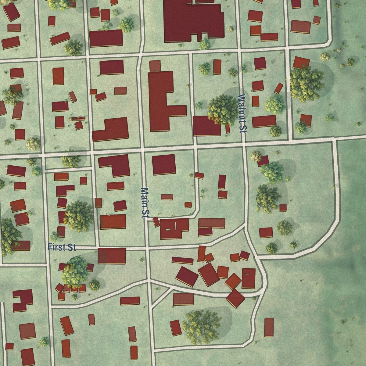 Close-up of the map of Johnson, Nebraska print showing street and building detail