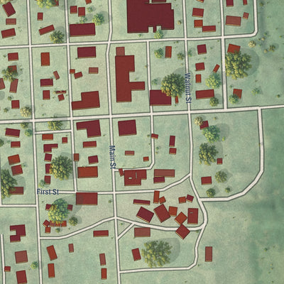 Close-up of the map of Johnson, Nebraska print showing street and building detail
