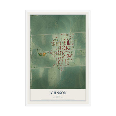 Map of Johnson, Nebraska, 12 x 18 inch print in a white wood frame