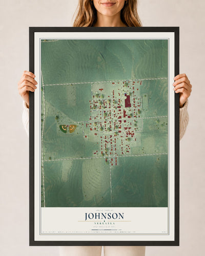 Map of Johnson, Nebraska, 24 x 36 inch print in a black wood frame