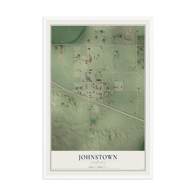 Map of Johnstown, Nebraska, 12 x 18 inch print in a white wood frame