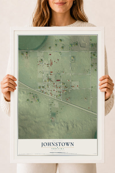 Map of Johnstown, Nebraska, 18 x 24 inch print in a white wood frame